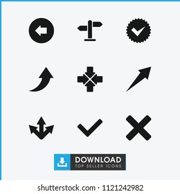 Right icon. collection of 9 right filled icons such as arrow left, arrow, direction, tick, cross. editable right icons for web and mobile.