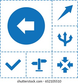Right icon. set of 6 right filled icons such as arrow left, direction, tick, arrow