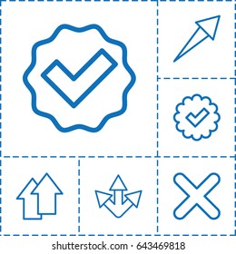 Right icon. set of 6 right outline icons such as cross, arrow up, tick