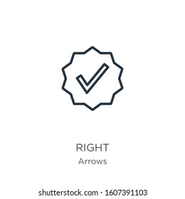 Right icon. Thin linear right outline icon isolated on white background from arrows collection. Line vector sign, symbol for web and mobile