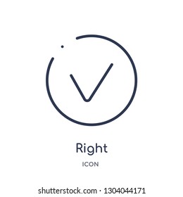 right icon from user interface outline collection. Thin line right icon isolated on white background.