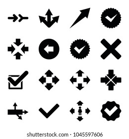 Right icons. set of 16 editable filled right icons such as arrow left, man move, tick, move, arrow