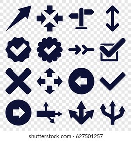 Right icons set. set of 16 right filled icons such as arrow left, arrow right, tick, direction, arrow, cross
