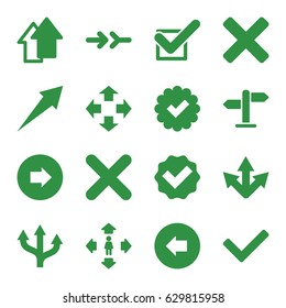 Right icons set. set of 16 right filled icons such as arrow left, arrow right, man move, tick, cross, direction