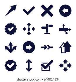 Right icons set. set of 16 right filled icons such as arrow left, arrow right, man move, tick, direction, cross