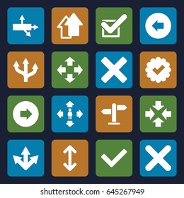 Right icons set. set of 16 right filled icons such as arrow left, arrow right, man move, tick, cross, direction