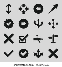 Right icons set. set of 16 right filled icons such as arrow left, arrow right, man move, tick, cross, direction, arrow