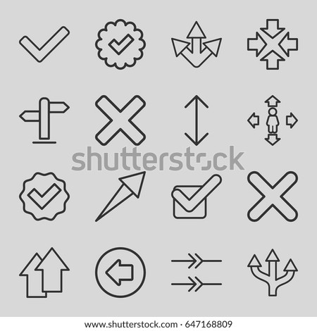 Right icons set. set of 16 right outline icons such as arrow left, man move, tick, cross, direction, arrow up, arrow