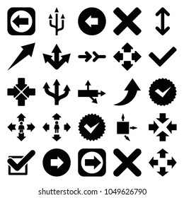 Right icons. set of 25 editable filled right icons such as arrow left, arrow right, man move, move, arrow, tick