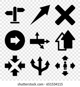 Right icons set. set of 9 right filled icons such as arrow right, man move, direction, arrow up, cross, arrow