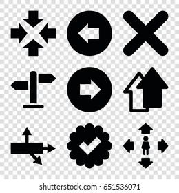 Right icons set. set of 9 right filled icons such as arrow left, arrow right, man move, cross, direction, move