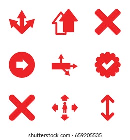 Right icons set. set of 9 right filled icons such as arrow right, man move, cross, arrow up, arrow