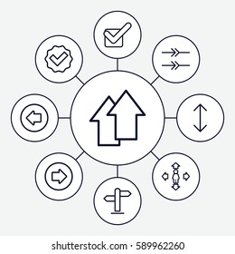 right icons set. Set of 9 right outline icons such as arrow left, arrow right, man move, tick