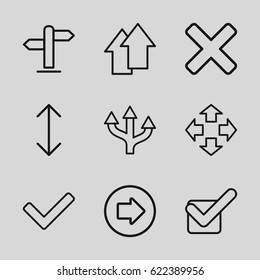 Right icons set. set of 9 right outline icons such as arrow right, tick, direction, arrow up, arrow, cross
