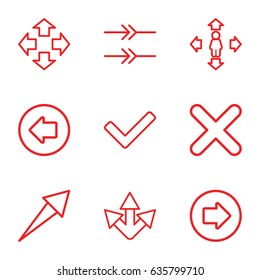 Right icons set. set of 9 right outline icons such as arrow left, arrow right, man move, cross, tick, arrow