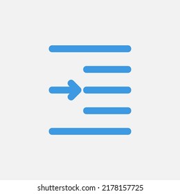 Right indent icon in blue style about text editor, use for website mobile app presentation