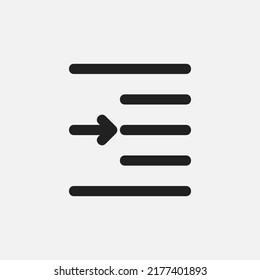 Right indent icon in filled line style about text editor, use for website mobile app presentation