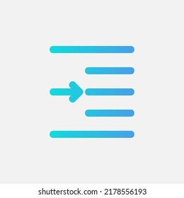 Right indent icon in gradient style about text editor, use for website mobile app presentation