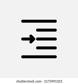 Right indent icon in solid style about text editor, use for website mobile app presentation