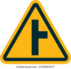 Right junction traffic sign isolated on white background