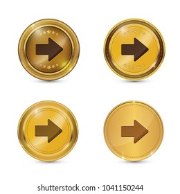 Right Key Circular Vector Gold Web Icon Button Set