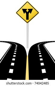 Right Left Arrows On Highway Road Sign Symbol Of Split Paths Decision