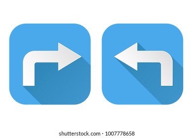 Right and left arrows. Turning square blue signs. Vector illustration isolated o white background