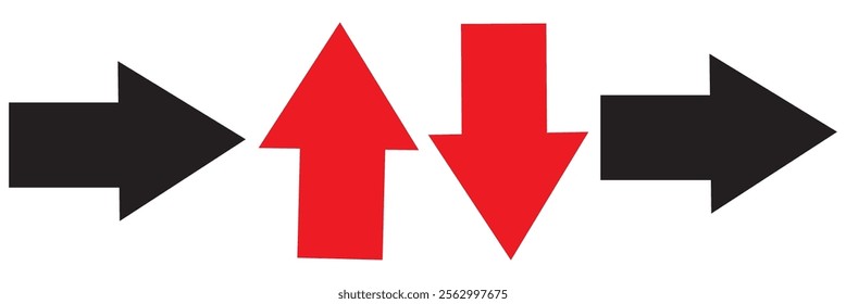 Right Left Back Straight Bold arrow sign collection, set of Red black and White arrows icons, isolated on white background.
