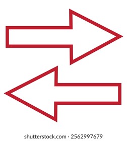 Right Left Back Straight Bold arrow sign collection, set of Red black and White arrows icons, isolated on white background.