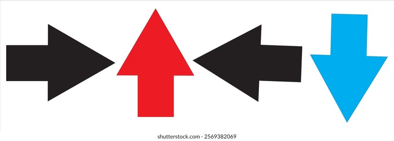 Right Left Back Straight Bold arrow sign collection, set of Red black blue yellow and White arrows icons, isolated on white background.EPS6