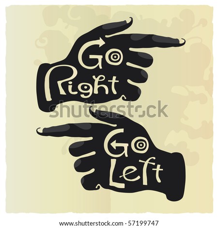 Right and left direction hands letter paper
