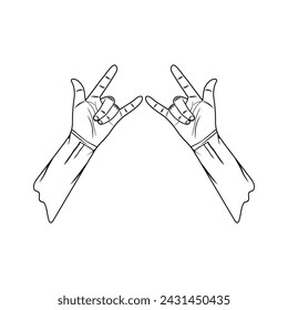 right and left hand gesture i love you in black and white vector illustration