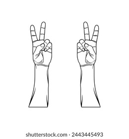 right and left hand peace sign black and white vector illustration, tangan kanan dan kiri tanda damai vector