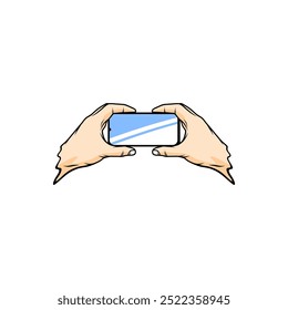 direita e esquerda tiro mão segurando uma paisagem smartphone vetor ilustração