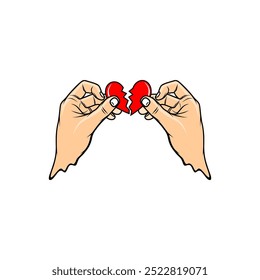 right and left hands hold a broken heart vector illustration