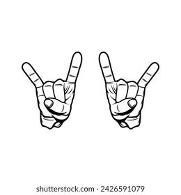 right and left hands with metal sign realistic black and white vector illustration