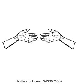 right and left inner open palms face to face line art vector illustration
