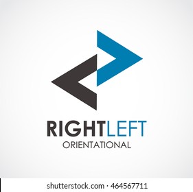 A la derecha de la orientación logotipo diseño de la plantilla vectorial y la flecha triangular abstracta símbolo de negocio de la identidad de la empresa Icono de concepto de logotipo.
