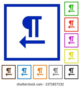 Right to left text direction flat color icons in square frames on white background