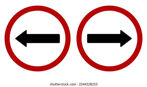 Rechts und links Verkehrszeichen. Verkehrszeichen mit Pfeil auf der Seite einzeln auf weißem Hintergrund