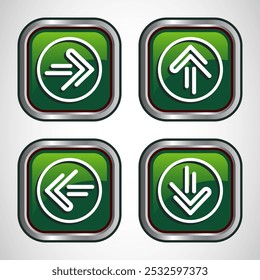 Direita, Esquerda, Para Cima, Ilustração De Design De Ícone De Seta Para Baixo, Sinal De Seta Para Aplicativos E Sites, Design De Botão Quadrado De Cor Verde