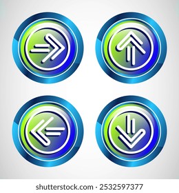 Right, Left, Up, Down Arrow Icon Design Illustration, Arrow Sign For Apps And Websites, Glossy Round Button Design