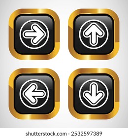 Right, Left, Up, Down Arrow Icon Design Illustration, Arrow Sign For Apps And Websites, Gold Color Square Button Design