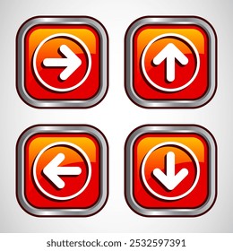 Right, Left, Up, Down Arrow Icon Design Illustration, Arrow Sign For Apps And Websites, Orange Color Square Button Design