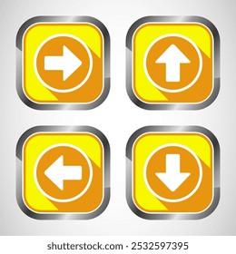 Direita, Esquerda, Para Cima, Ilustração De Ícone De Seta Para Baixo, Sinal De Seta Para Aplicativos E Sites, Design De Botão De Sombra Amarelo
