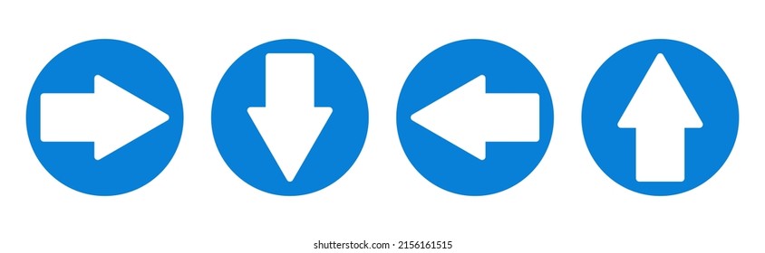 Right, left, up, down. set of four directional arrow blue round sign vector