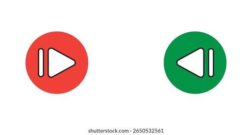 Desenho de setas simples plano para a direita esquerda. As setas giratórias empurram e estão normais. Botão de seta de círculo de ação seguinte e anterior. Ilustração vetorial. EPS 10
