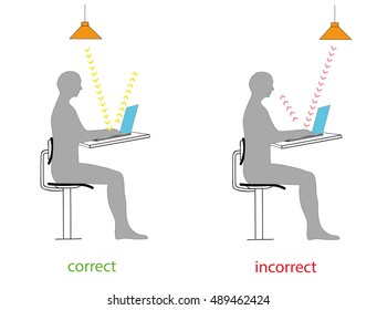 the right light when working at the laptop. vector illustration