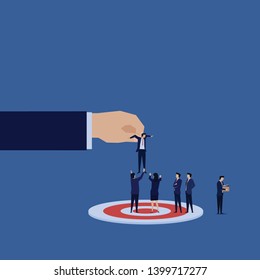 Right man on the right place. New manager for business team on the target. Illustration For Wallpaper, Banner, Background, Book Illustration, And Web Landing Page.