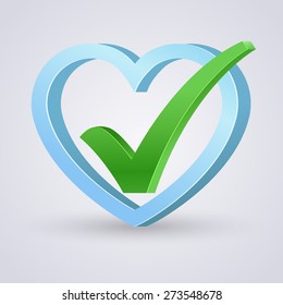 Right mark in blue heart
